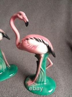 Pristine MCM Pair Maddux of California Pottery Pink Flamingos Standing 8.5/6.5