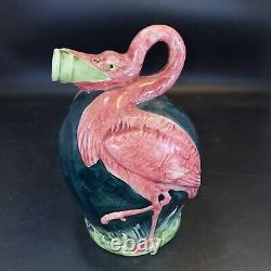Rare Antique 19th Century Majolica Flamingo Jug Marked 7917 Pink Bird VHTF