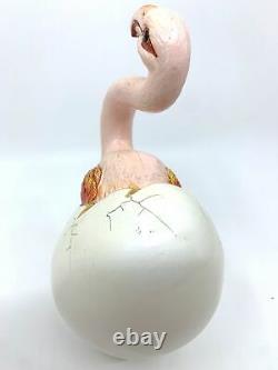 Rare Hector Gonzalez Signed Mexico Art Pottery Pink Flamingo Bird Egg Sculpture
