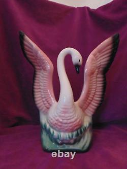 Rare Lane Pottery 1959 Pink Flamingo Figurine Planter Wings Up MCM Large 10 1/4