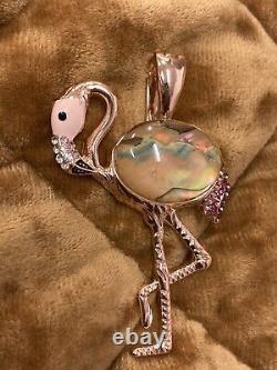 Rare Large Estate RMN Gold Flamingo Stone Body Necklace Pendant