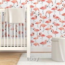 Removable Water-Activated Wallpaper Flamingo Pink Tropical Baby Bird Nursery