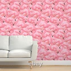 Removable Water-Activated Wallpaper Vintage Flamingo Pink Birds Flamingos Island