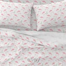Retro Flamingos Tully Grass Pink 100% Cotton Sateen Sheet Set by Spoonflower
