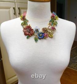 Rhinestone Statement Necklace Tropical Garden Hawaiian Lei Flamingo Natasha bib