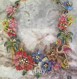 Rhinestone Statement Necklace Tropical Garden Hawaiian Lei Flamingo Natasha bib