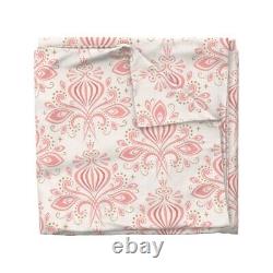 Rococo Flamingo Pink Vintage Leaves Retro Dots Sateen Duvet Cover by Spoonflower