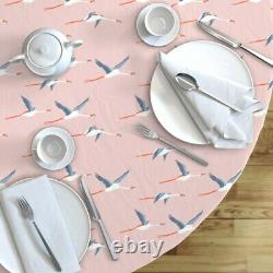 Round Tablecloth Bird Coastal Flying Flamingo Pink Blue Cotton Sateen