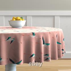 Round Tablecloth Bird Pink Baby Flamingo Fly Ocean Cotton Sateen