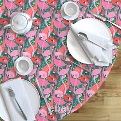 Round Tablecloth Flamingo Tropical Birds Pink And Blue Flock G427 Cotton Sateen