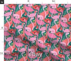 Round Tablecloth Flamingo Tropical Birds Pink And Blue Flock G427 Cotton Sateen