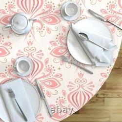 Round Tablecloth Rococo Flamingo Pink Vintage Leaves Retro Dots Cotton Sateen