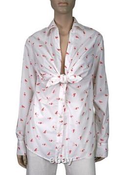 SILVIA TCHERASSI Sz M Lido Flamingo Print Tie Front Cotton Button Up Shirt