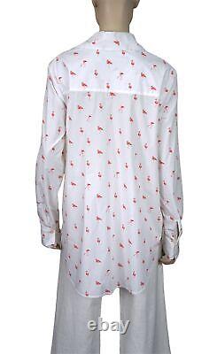 SILVIA TCHERASSI Sz M Lido Flamingo Print Tie Front Cotton Button Up Shirt