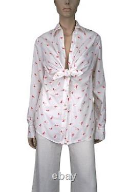 SILVIA TCHERASSI Sz M Lido Flamingo Print Tie Front Cotton Button Up Shirt