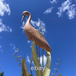 Sculpture Bronze Copper & Wood Wall Art PINK FLAMINGO Crane Stork Reeds? Blt10m4