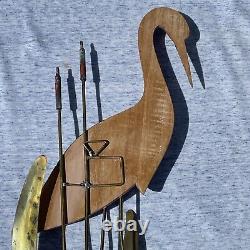 Sculpture Bronze Copper & Wood Wall Art PINK FLAMINGO Crane Stork Reeds? Blt10m4