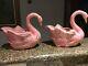 Set 2 Vintage 1950's Art Pottery Pink Flamingo & Gold Trim Planter Mid Century