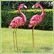 Set Of 2 Colorful Flamingo Tropical Bird Metal Sculpture Statue Garden Yard Art