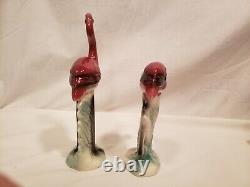 Set of 2 Vintage Flamingo Figurines, No Markings, 10 & Under, Pink, Green, Black