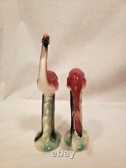 Set of 2 Vintage Flamingo Figurines, No Markings, 10 & Under, Pink, Green, Black