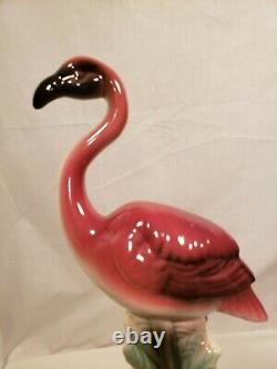 Set of 2 Vintage Flamingo Figurines, No Markings, 10 & Under, Pink, Green, Black