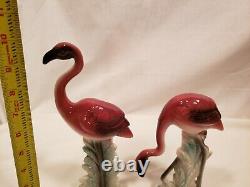 Set of 2 Vintage Flamingo Figurines, No Markings, 10 & Under, Pink, Green, Black