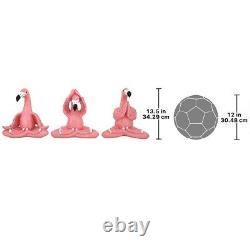 Set of 3 Large Yoga Pink Flamingos Sculpture Meditation Zen Garden Statue