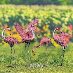 Set of 4 Metallic Pink Flamingo Garden Figurines in Assorted Styles