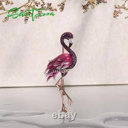 Silver Brooch for Women Pure 925 Sterling Silver Rose Gold Color Flamingo Bird A