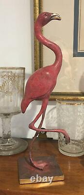 Solid Bronze Cold Painted Hot Pink FLAMINGO Bird Sculpture Ornament made in UK