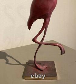 Solid Bronze Cold Painted Hot Pink FLAMINGO Bird Sculpture Ornament made in UK