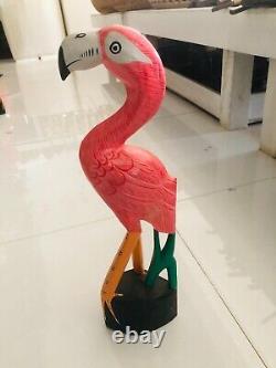 Sri Lankan Hand Carved Wooden Pink Flamingo Figurine Statue Home Décor Art 14