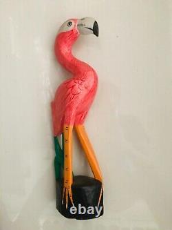 Sri Lankan Hand Carved Wooden Pink Flamingo Figurine Statue Home Décor Art 14
