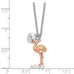 Sterling Silver Rhodium-plated Rose Gold-plated Flamingo Heart with 1 ext
