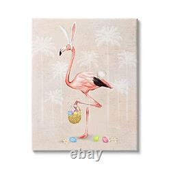 Stupell Industries Easter Flamingo Pink Bird Egg Hunt Basket Canvas Wall Art