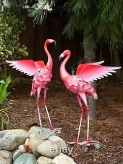Stylish Galvanized? Pink Iron Large Flying Flamingo Statue Home Garden Decor