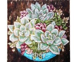 Succulent cactus two piece oil painting 12 Cactus plant diptych wall art Set