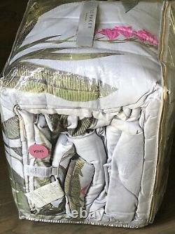TED BAKER Pistachio Border Gray withPink Flamingos /Birds KING Comforter Set