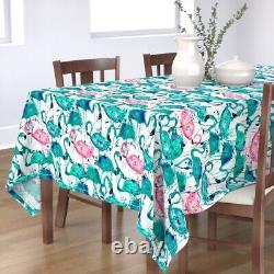 Tablecloth Teal + Pink Flamingos Flamingo Watercolor Birds Summer Cotton Sateen