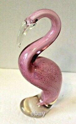 Tall Pink Flamingo Hand Blown Art Glass Figurine Heavy Sculpture