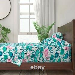 Teal + Pink Flamingos Flamingo 100% Cotton Sateen Sheet Set by Roostery