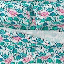 Teal, Pink, Flamingos, Splash, 100% Cotton Sateen Sheet Set by Spoonflower