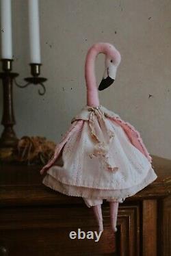 Teddy Handmade Interior Toy Collectable Gift Animal Doll OOAK Flamingo Bird