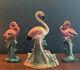 Three Vintage Ceramic Pink Flamingos Mid Century Modern Mcm 2 8+10 Planter