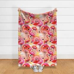 Throw Blanket Pink Flamingo Large Bird Sunset Geometric Animal Peach 48 x 70in
