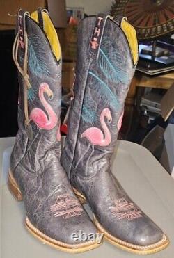 Tin Haul Trailerhood Flamingo Women 8 Black Leather Gals Cowboy Boots