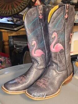 Tin Haul Trailerhood Flamingo Women 8 Black Leather Gals Cowboy Boots