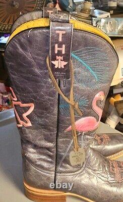 Tin Haul Trailerhood Flamingo Women 8 Black Leather Gals Cowboy Boots