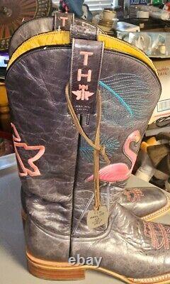 Tin Haul Trailerhood Flamingo Women 8 Black Leather Gals Cowboy Boots